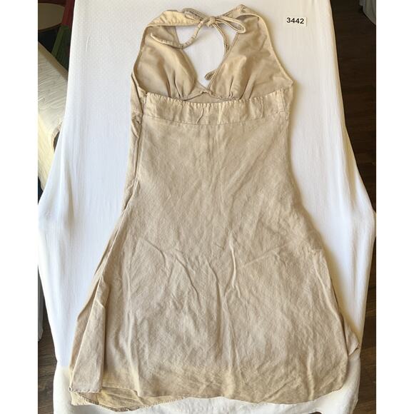 Gadzooks Women Dress M Beige Linen Floral Embroidery Halter A-Line Knee Length - Picture 11 of 11